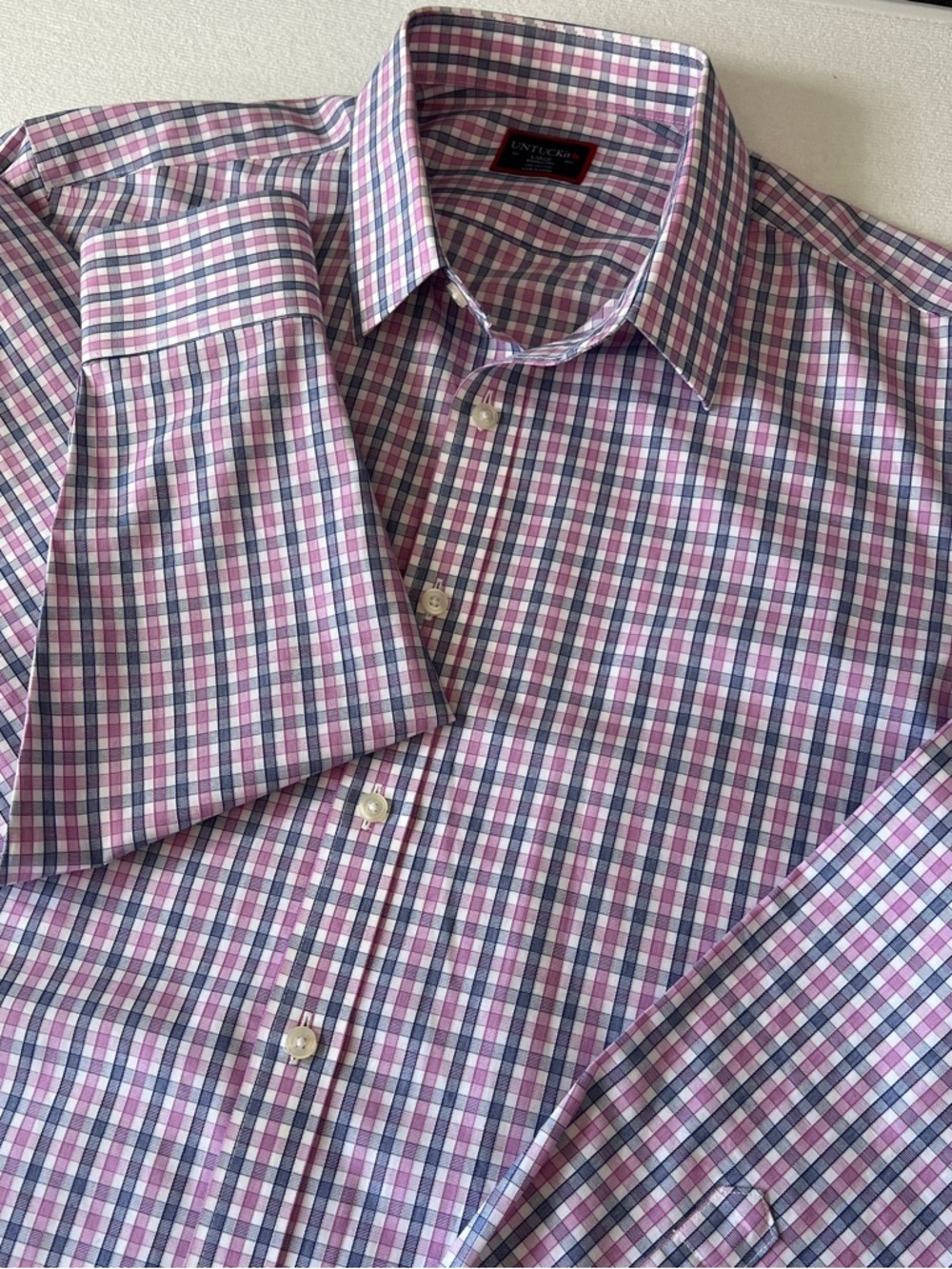 UNTUCKit Wrinkle-Free Dolcetto Shirt Sz Large Pink/Blue/White Plaid Check NWOT